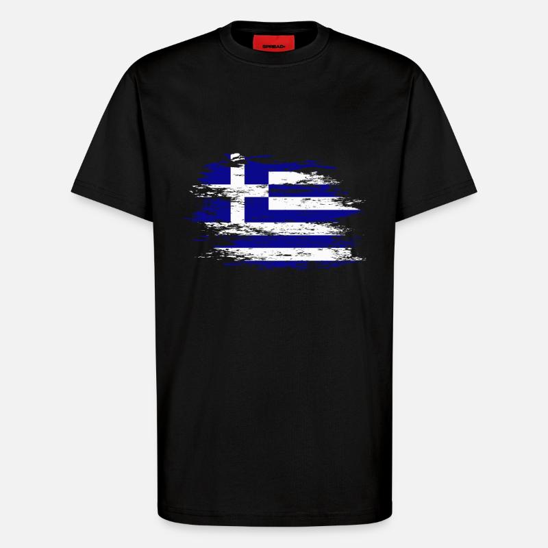 Drapeau de la Grèce utilisé - T-shirt bio décontracté fabriqué en UE - SOLID BLACK