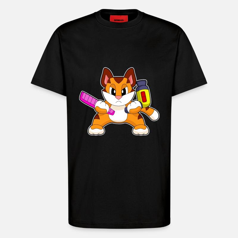 Tiger Coiffeur Peigne Sèche-cheveux - T-shirt bio décontracté fabriqué en UE - SOLID BLACK