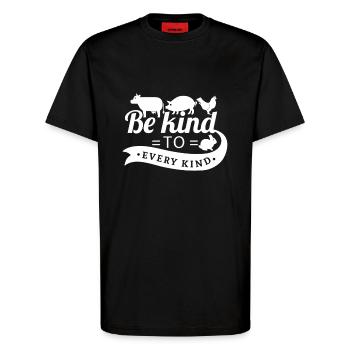Be kind to every kind - vegan vegetarian gift - T-Shirt - made by SPREAD - SOLID BLACK - Vorne - Alina (178cm) & Michal (187cm)