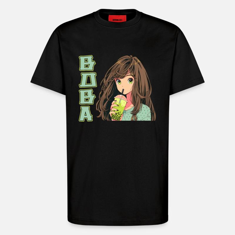 Anime and Boba Bubble Tea - T-Shirt - made by SPREAD - SOLID BLACK