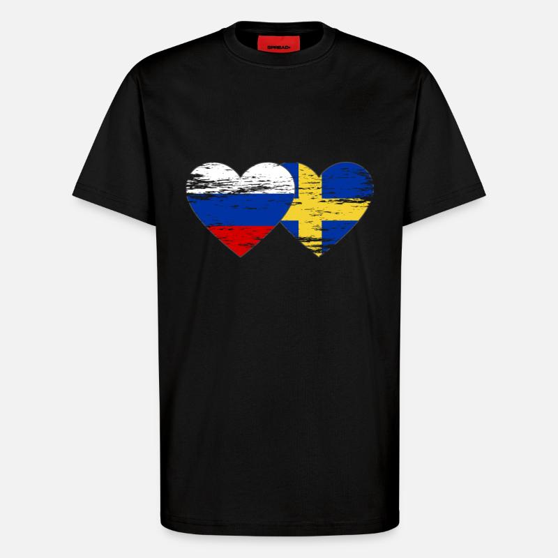 Suède Drapeau russe utilisé - T-shirt bio décontracté fabriqué en UE - SOLID BLACK