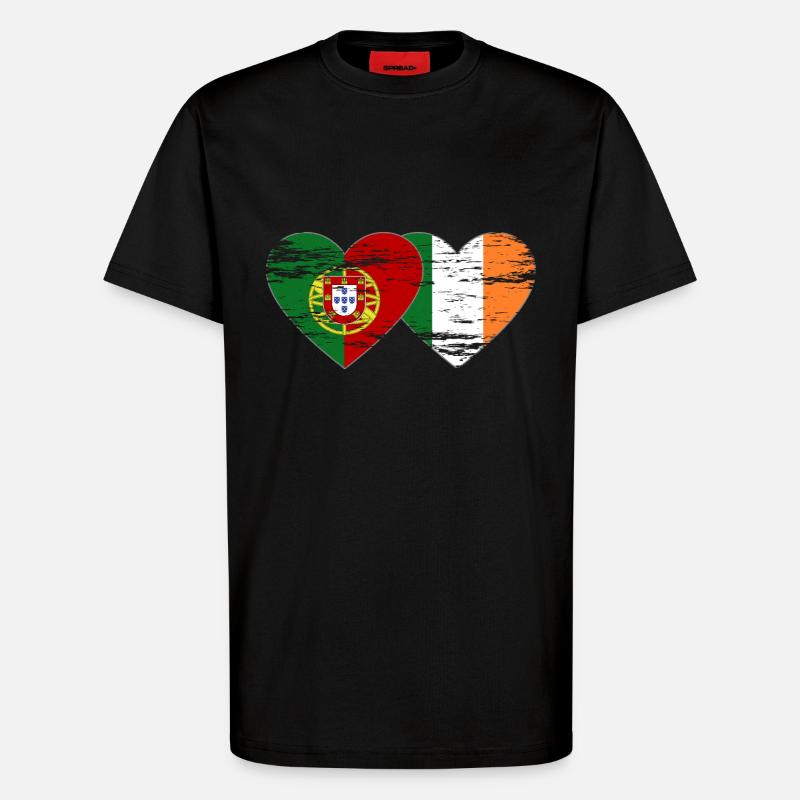 Portugal Irlande Drapeau utilisé - T-shirt bio décontracté fabriqué en UE - SOLID BLACK