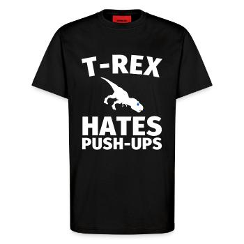 T-Rex Push Up T-shirt cadeau de dinosaure doux - T-shirt bio décontracté fabriqué en UE - SOLID BLACK - Devant - Alina (178cm) & Michal (187cm)