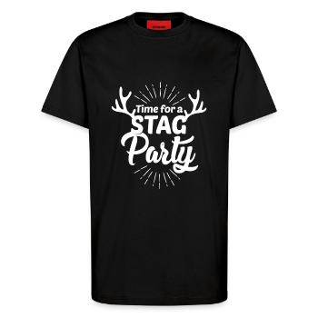 JGA Bachelor Party Hirsch - Junggesellen-Abschied - T-Shirt - made by SPREAD - SOLID BLACK - Vorne - Alina (178cm) & Michal (187cm)