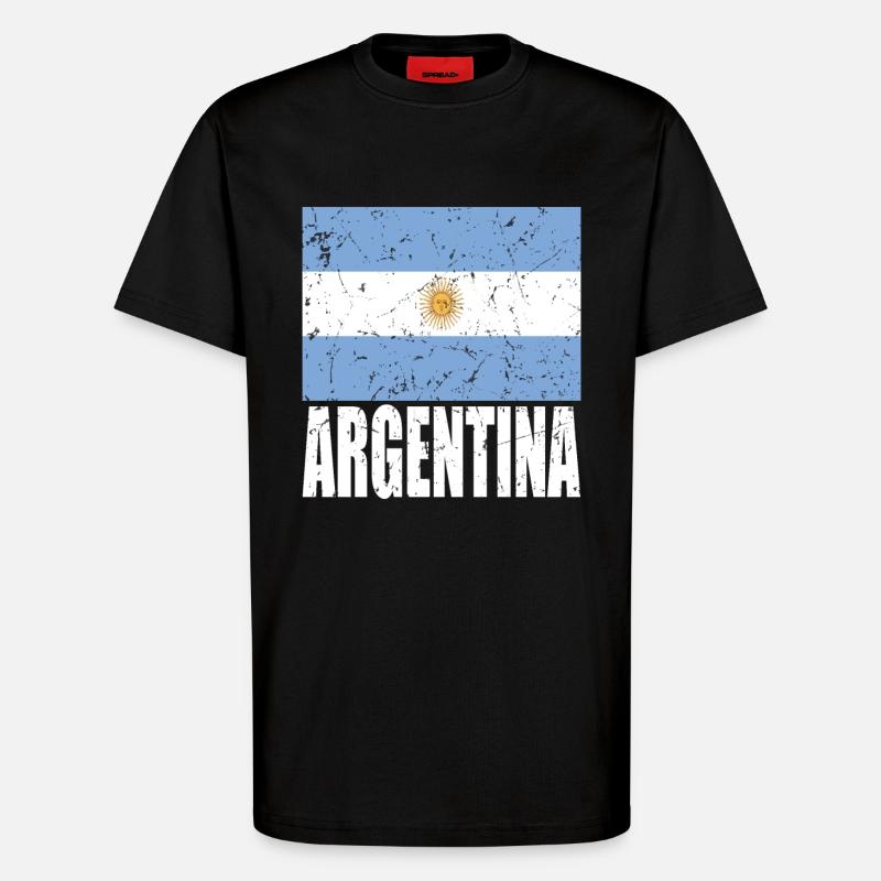 Drapeau de l’ARGENTINE - T-shirt bio décontracté fabriqué en UE - SOLID BLACK