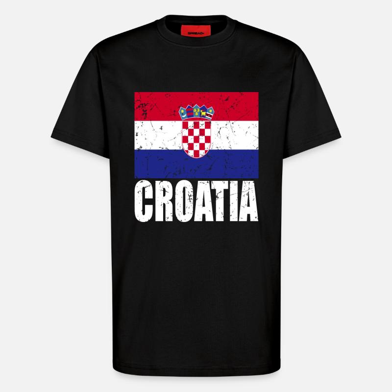 Drapeau de la Croatie - T-shirt bio décontracté fabriqué en UE - SOLID BLACK