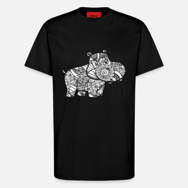 Hippo Hippo Blumenmuster - T-Shirt - made by SPREAD - SOLID BLACK