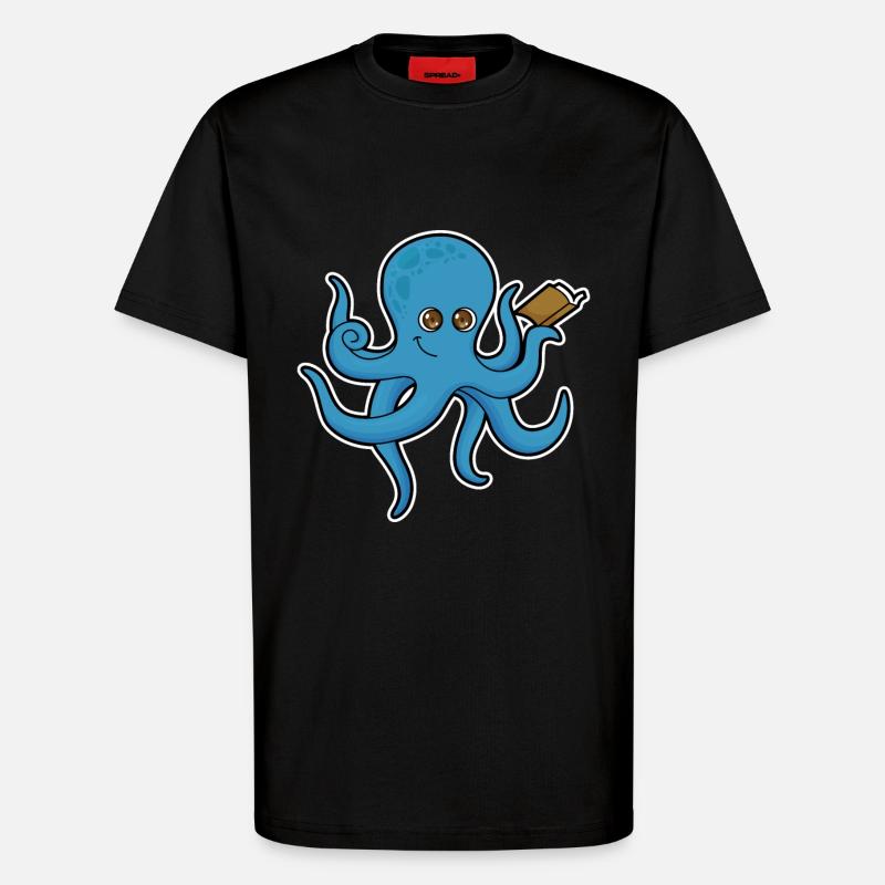 Krake mit Buch - T-Shirt - made by SPREAD - SOLID BLACK