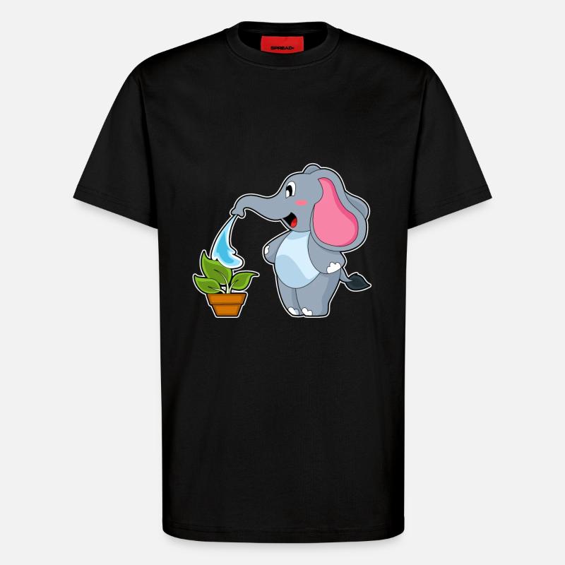 Éléphant avec plante - T-shirt bio décontracté fabriqué en UE - SOLID BLACK