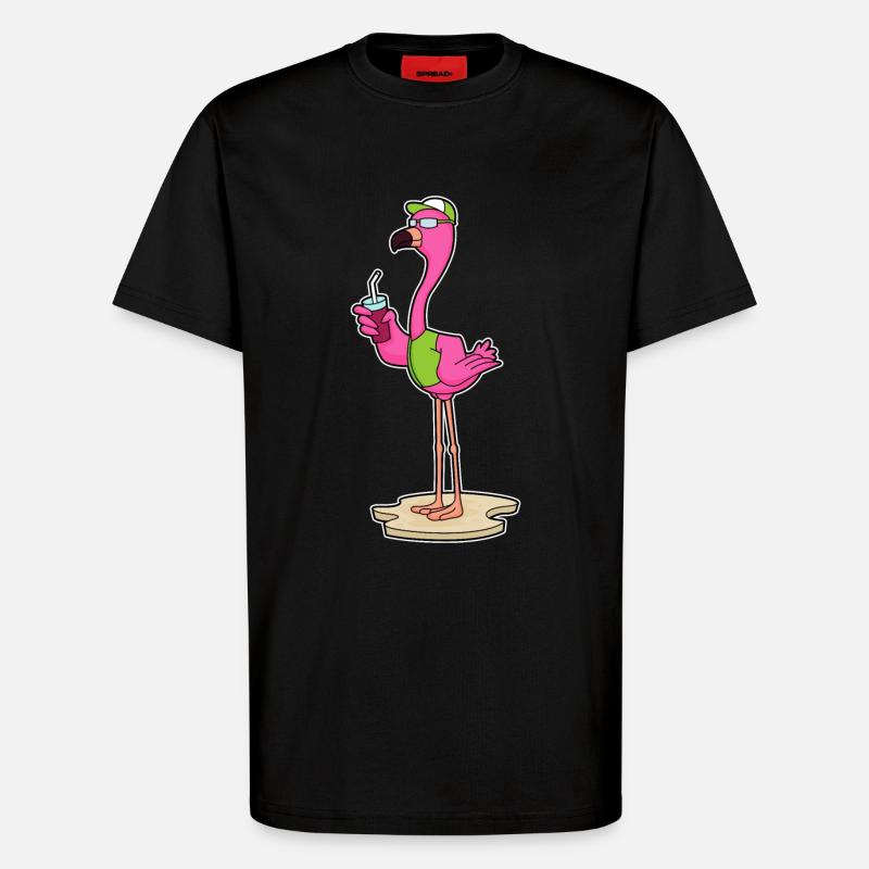 Flamingo with sunglasses & cap - T-Shirt - made by SPREAD - SOLID BLACK
