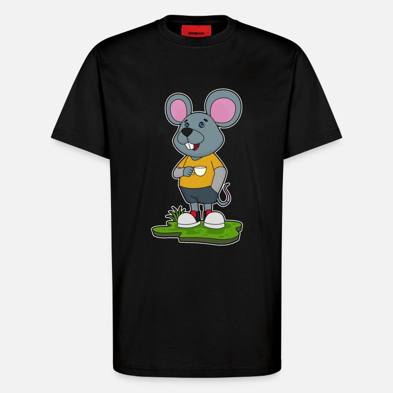Maus mit Kaffeetasse - T-Shirt - made by SPREAD - SOLID BLACK
