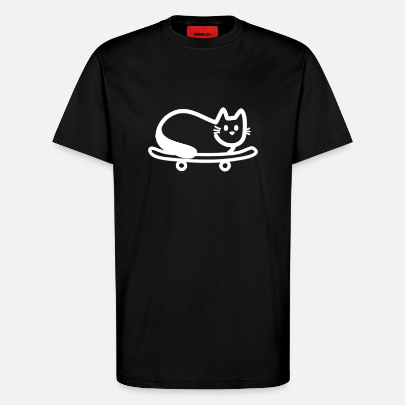 Katze auf Skateboard - T-Shirt - made by SPREAD - SOLID BLACK