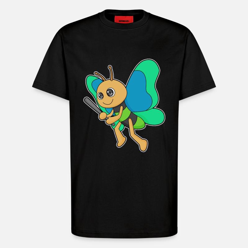 Butterfly Baseball Baseball Bat - T-Shirt - made by SPREAD - SOLID BLACK