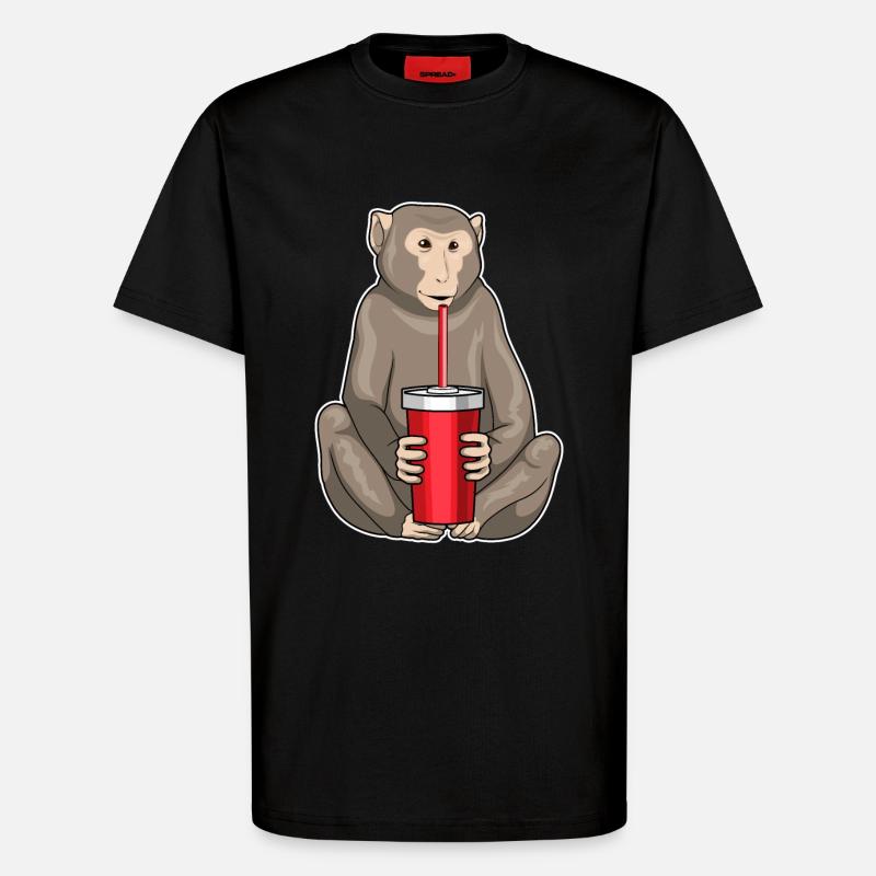 Monkey drinking cup - T-Shirt - made by SPREAD - SOLID BLACK
