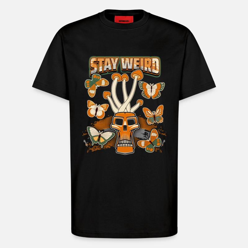 Magic Mushrooms, Psychedelic, Skull, Mushrooms - T-Shirt - made by SPREAD - SOLID BLACK