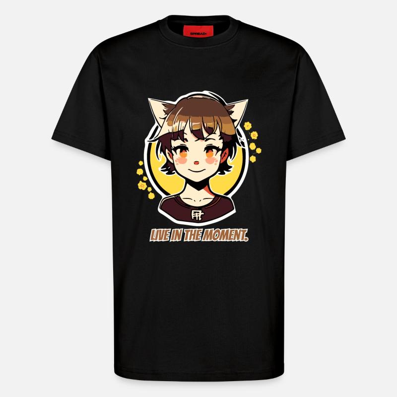 Lebe im Moment, Katzen-mädchen - T-Shirt - made by SPREAD - SOLID BLACK