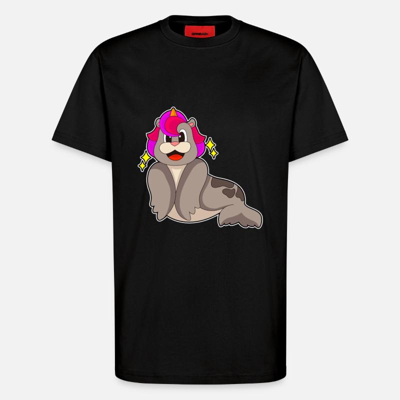 Seehund Einhorn - T-Shirt - made by SPREAD - SOLID BLACK
