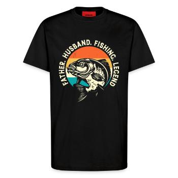 Angler Papa - T-Shirt - made by SPREAD - SOLID BLACK - Vorne - Alina (178cm) & Michal (187cm)