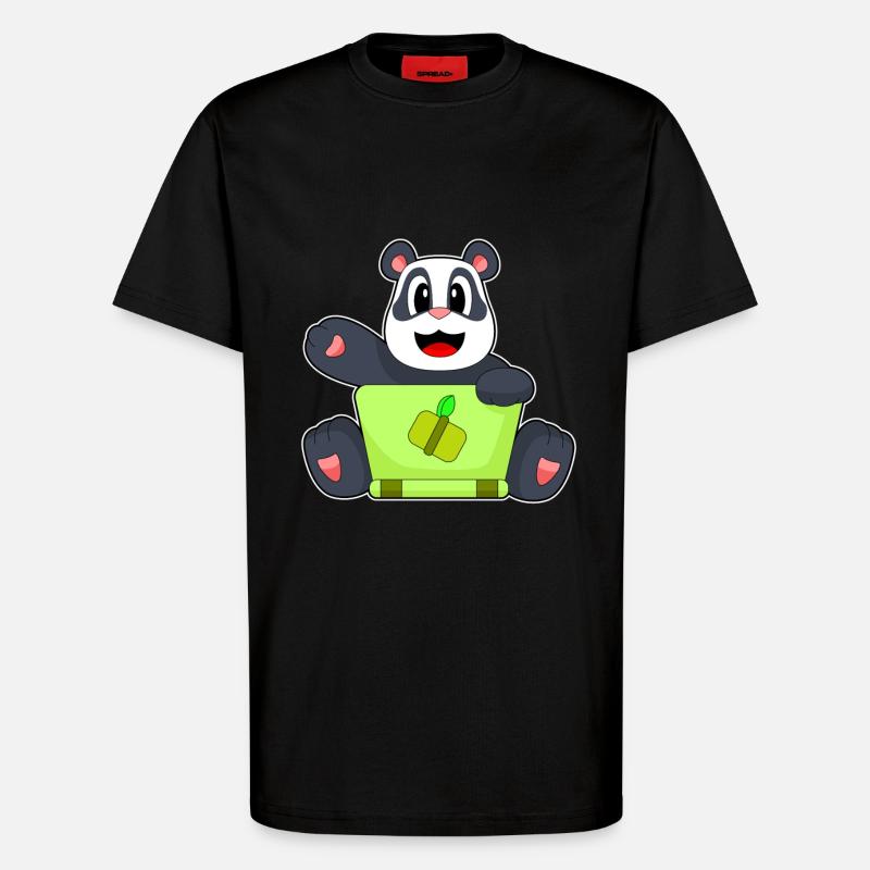 Panda Bamboo Laptop - T-Shirt - made by SPREAD - SOLID BLACK