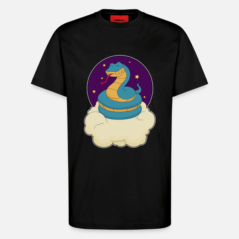 Snake, Night, Stars, Clouds - T-Shirt - made by SPREAD - SOLID BLACK