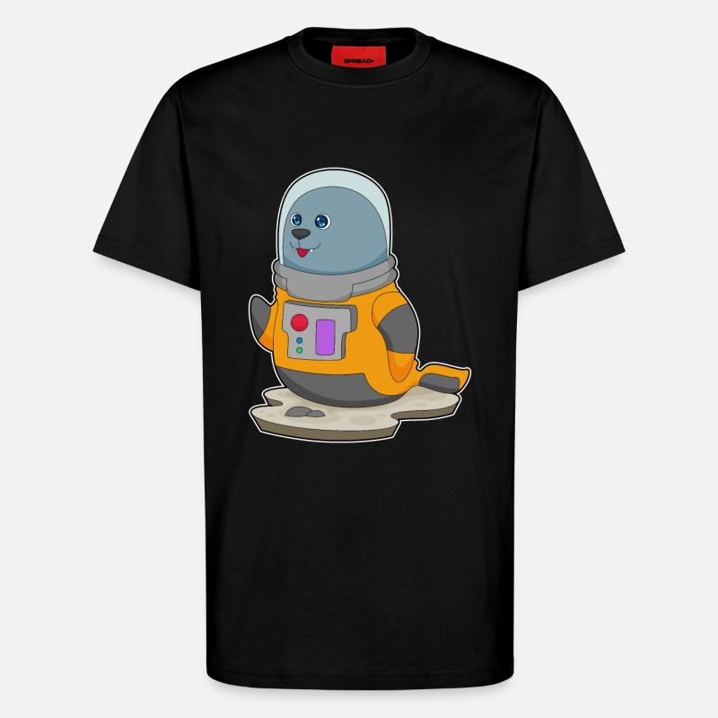 Seal Astronaut Space - T-Shirt - made by SPREAD - SOLID BLACK
