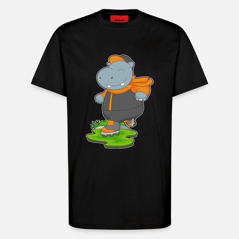 Nilpferd Inline skating Rollschuhe - T-Shirt - made by SPREAD - SOLID BLACK