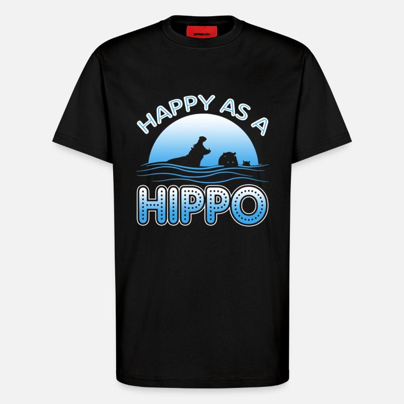 Happy As A Hippo - T-Shirt - made by SPREAD - SOLID BLACK