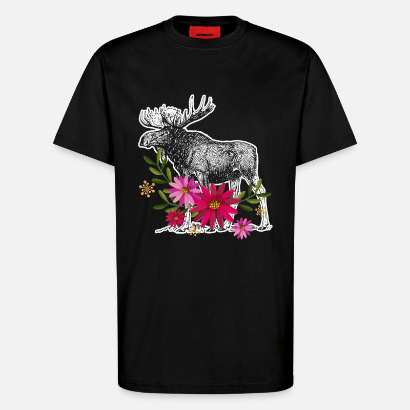 Moose With Flowers - T-Shirt - made by SPREAD - SOLID BLACK