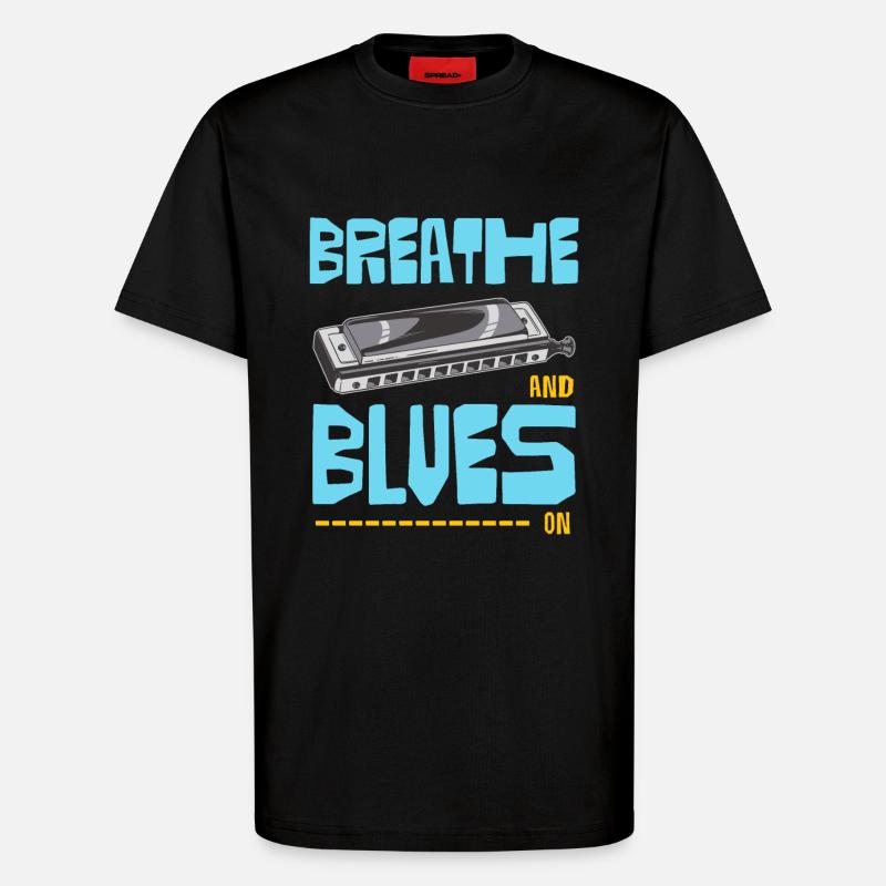 Blues On Harmonica - T-Shirt - made by SPREAD - SOLID BLACK