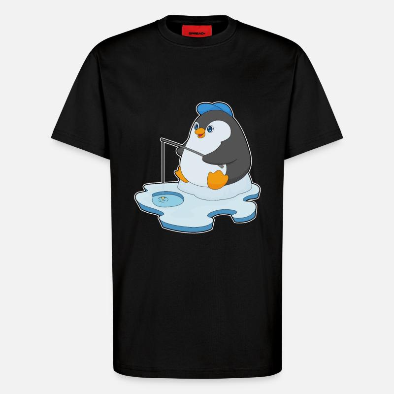 Pingouin Pêcheur Ange Pêche - T-shirt bio décontracté fabriqué en UE - SOLID BLACK