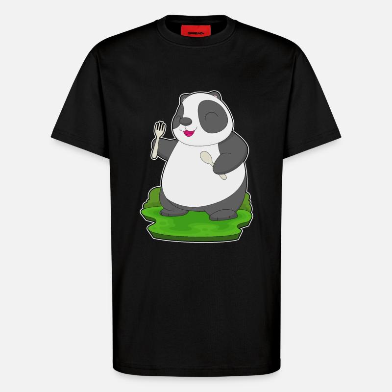Fourchette cuillère panda - T-shirt bio décontracté fabriqué en UE - SOLID BLACK