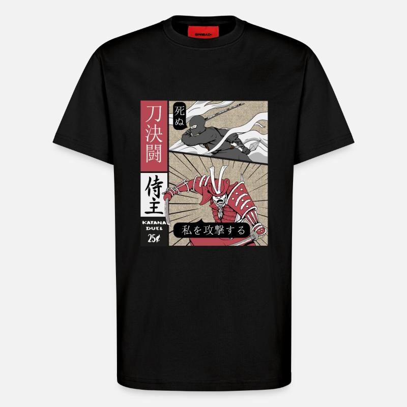Katana Duell Ninja vs Samurai - T-Shirt - made by SPREAD - SOLID BLACK