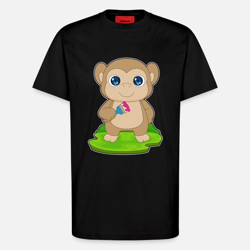 Monkey Painter Brush Painting - T-Shirt - made by SPREAD - SOLID BLACK