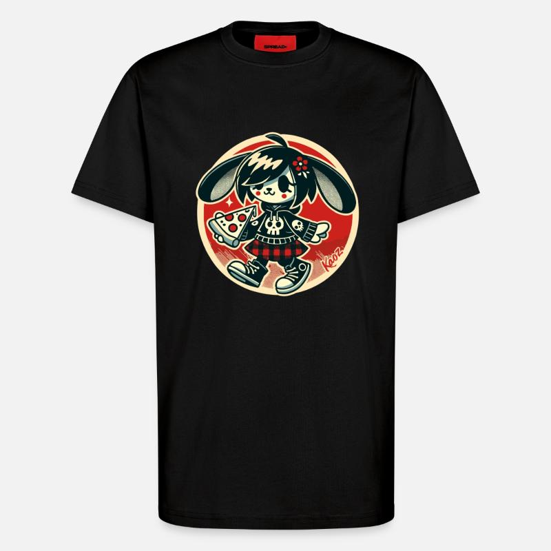 Drôle punk lapin avec pizza - T-shirt bio décontracté fabriqué en UE - SOLID BLACK