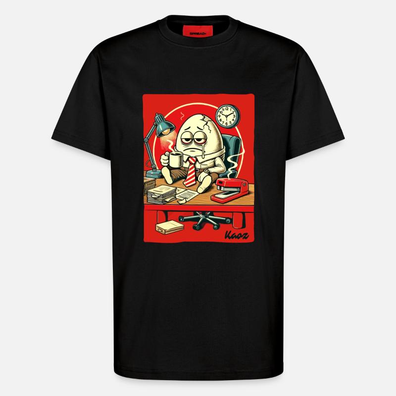 Tired office egg with coffee - T-Shirt - made by SPREAD - SOLID BLACK