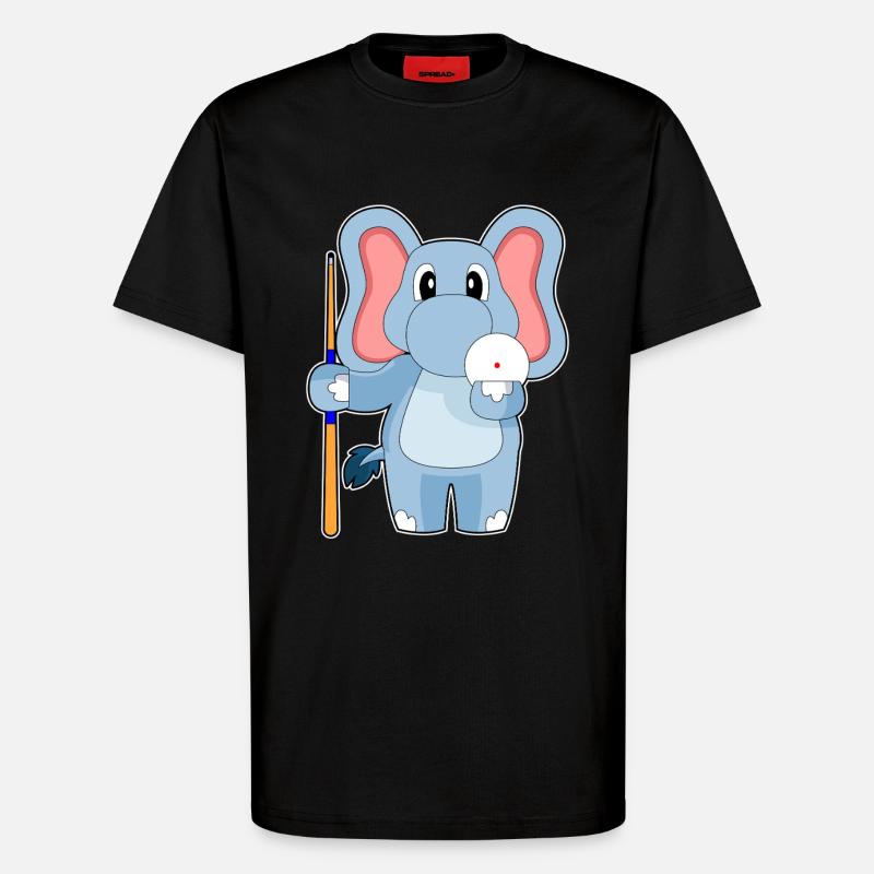 Elephant Billiard Cue - T-Shirt - made by SPREAD - SOLID BLACK