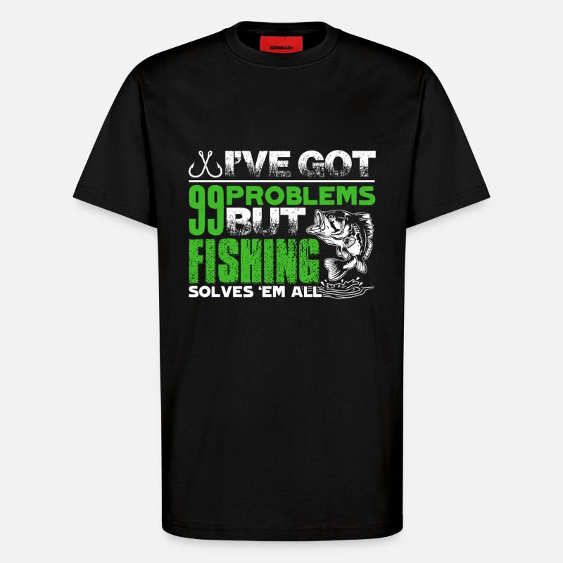 Fishing Solves All Problems - T-Shirt - made by SPREAD - SOLID BLACK