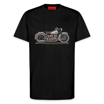 Motorrad Ikone mit Aussage - T-Shirt - made by SPREAD - SOLID BLACK - Vorne - Alina (178cm) & Michal (187cm)