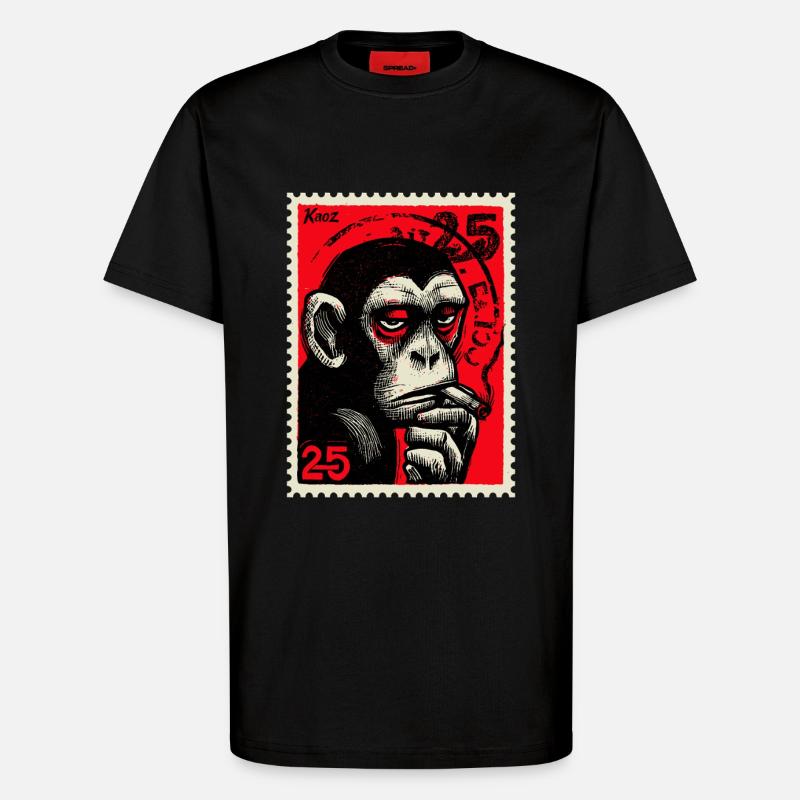 Singe cool sur timbre-poste - T-shirt bio décontracté fabriqué en UE - SOLID BLACK