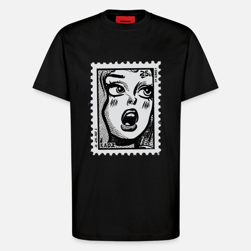 Comicfrau im Schock – Pop-Art Briefmarke - T-Shirt - made by SPREAD - SOLID BLACK