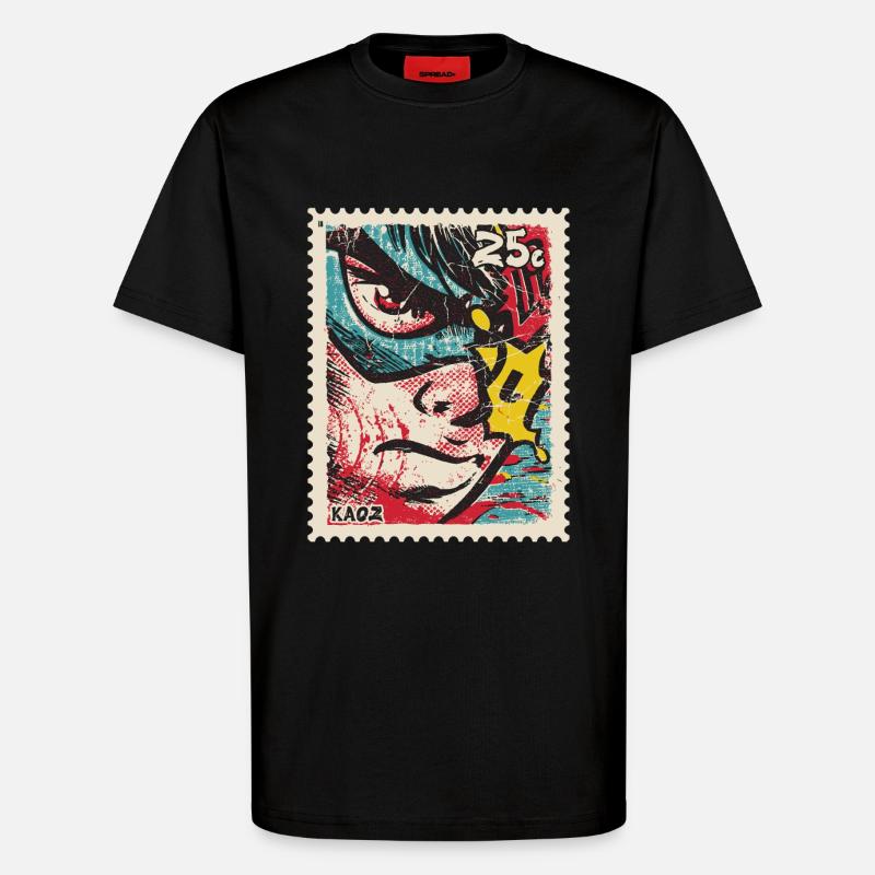 Comic-Held als Retro-Briefmarke - T-Shirt - made by SPREAD - SOLID BLACK