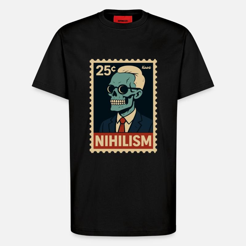 Timbre-poste Nihilism – Squelette en costume - T-shirt bio décontracté fabriqué en UE - SOLID BLACK