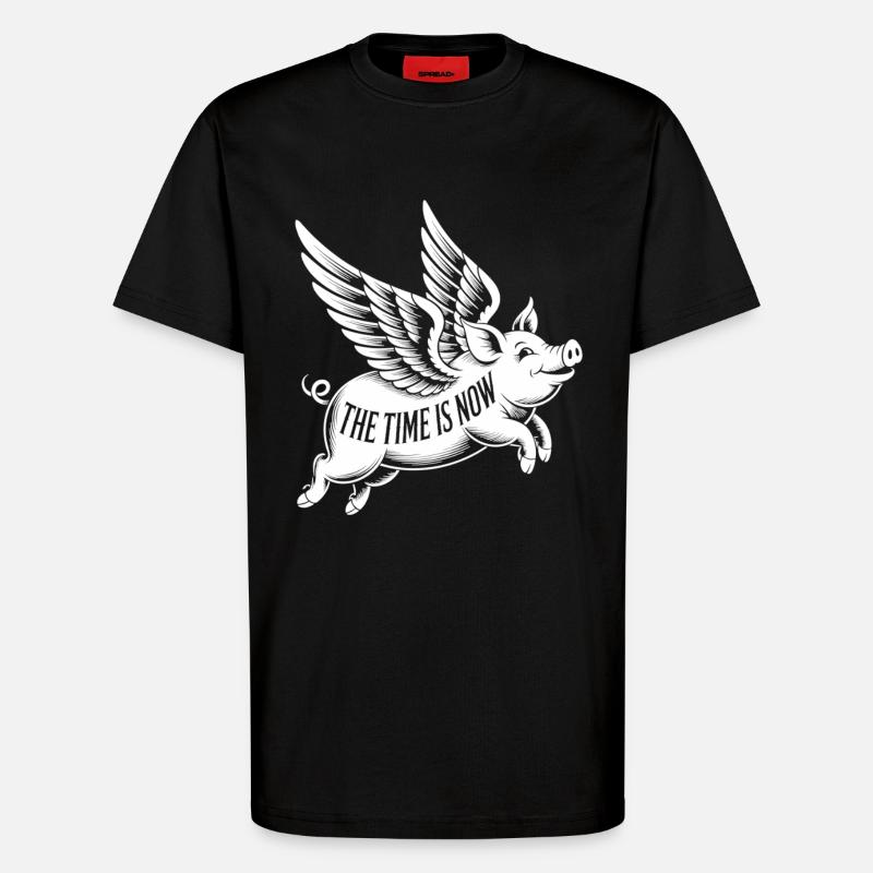Flying pig, clear message - T-Shirt - made by SPREAD - SOLID BLACK
