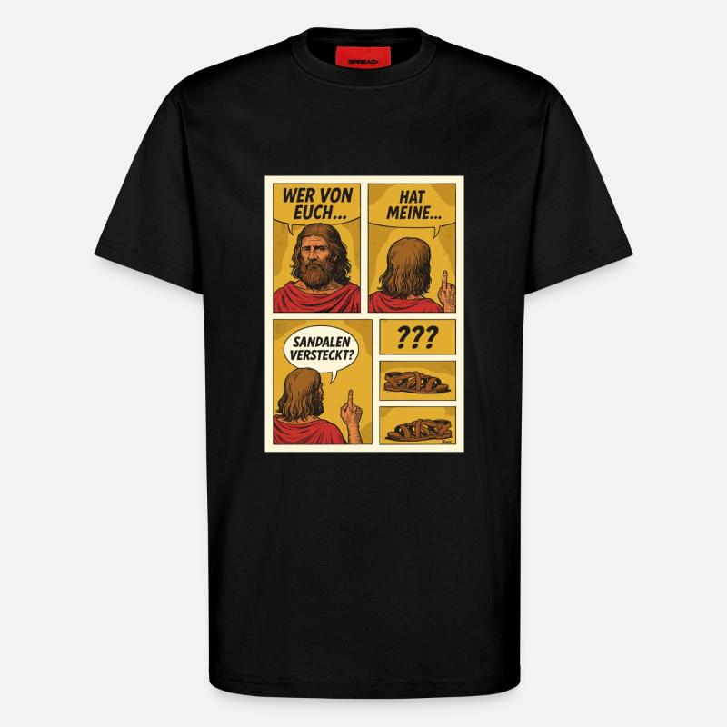 Comic-Jesus sucht Sandalen - T-Shirt - made by SPREAD - SOLID BLACK