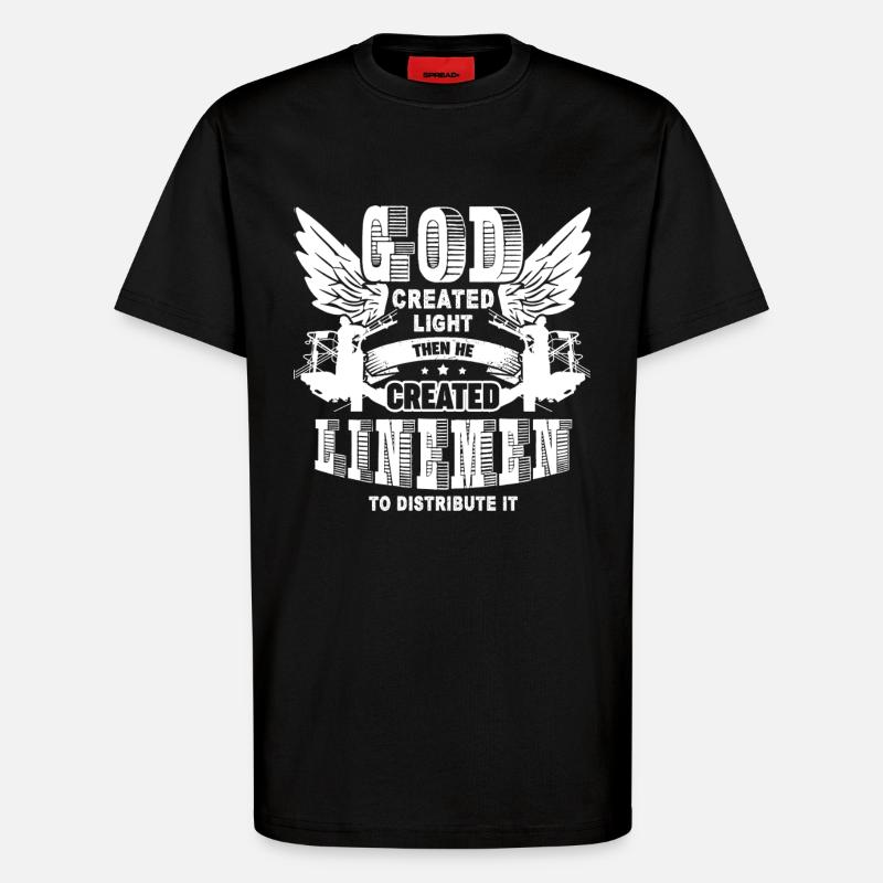 Lineman God Created Lineman - T-Shirt - made by SPREAD - SOLID BLACK