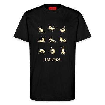 Yoga Chats Humour Exercices Sports Om Yoga Spirituel - T-shirt bio décontracté fabriqué en UE - SOLID BLACK - Devant - Alina (178cm) & Michal (187cm)