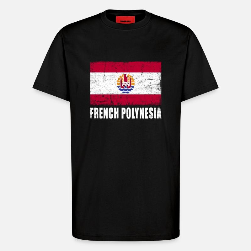 drapeau de la Polynésie Français - T-shirt bio décontracté fabriqué en UE - SOLID BLACK