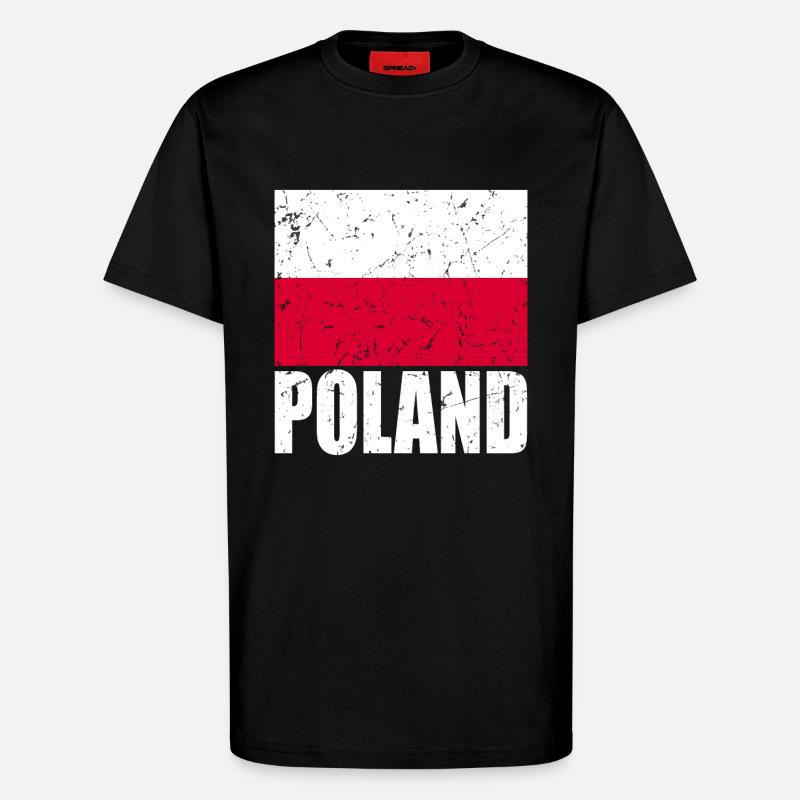 Drapeau de la Pologne - T-shirt bio décontracté fabriqué en UE - SOLID BLACK