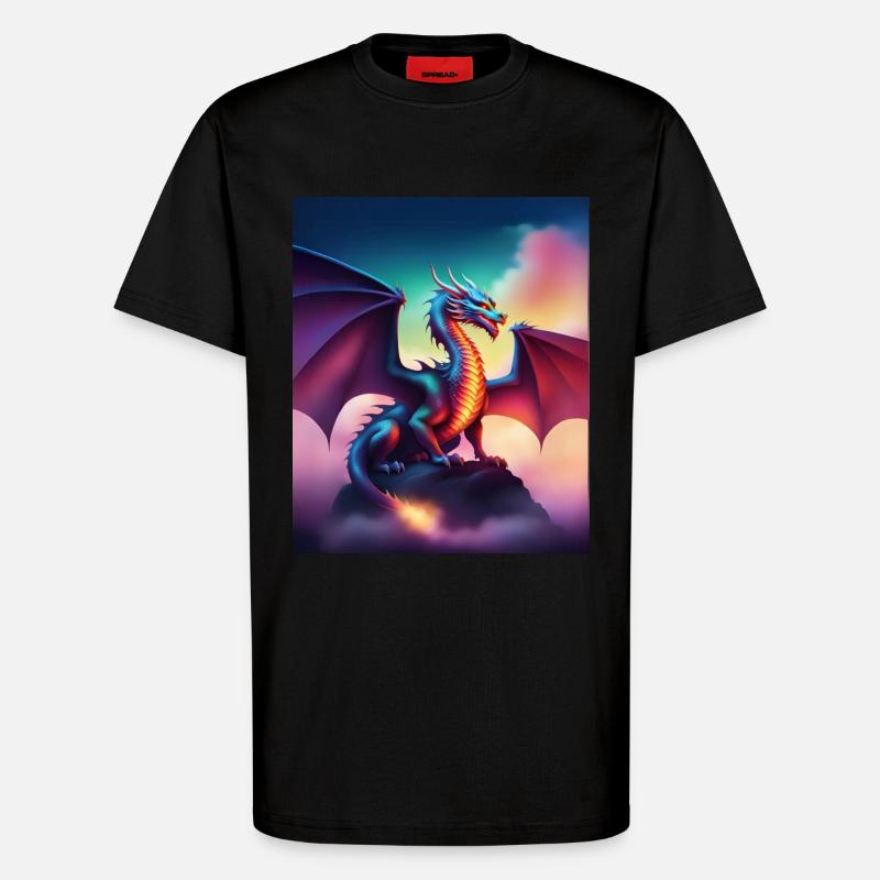 Drache auf einer Klippe - T-Shirt - made by SPREAD - SOLID BLACK