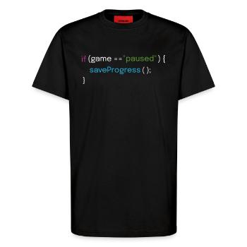 Conception de jeux et de codage - T-shirt bio décontracté fabriqué en UE - SOLID BLACK - Devant - Alina (178cm) & Michal (187cm)